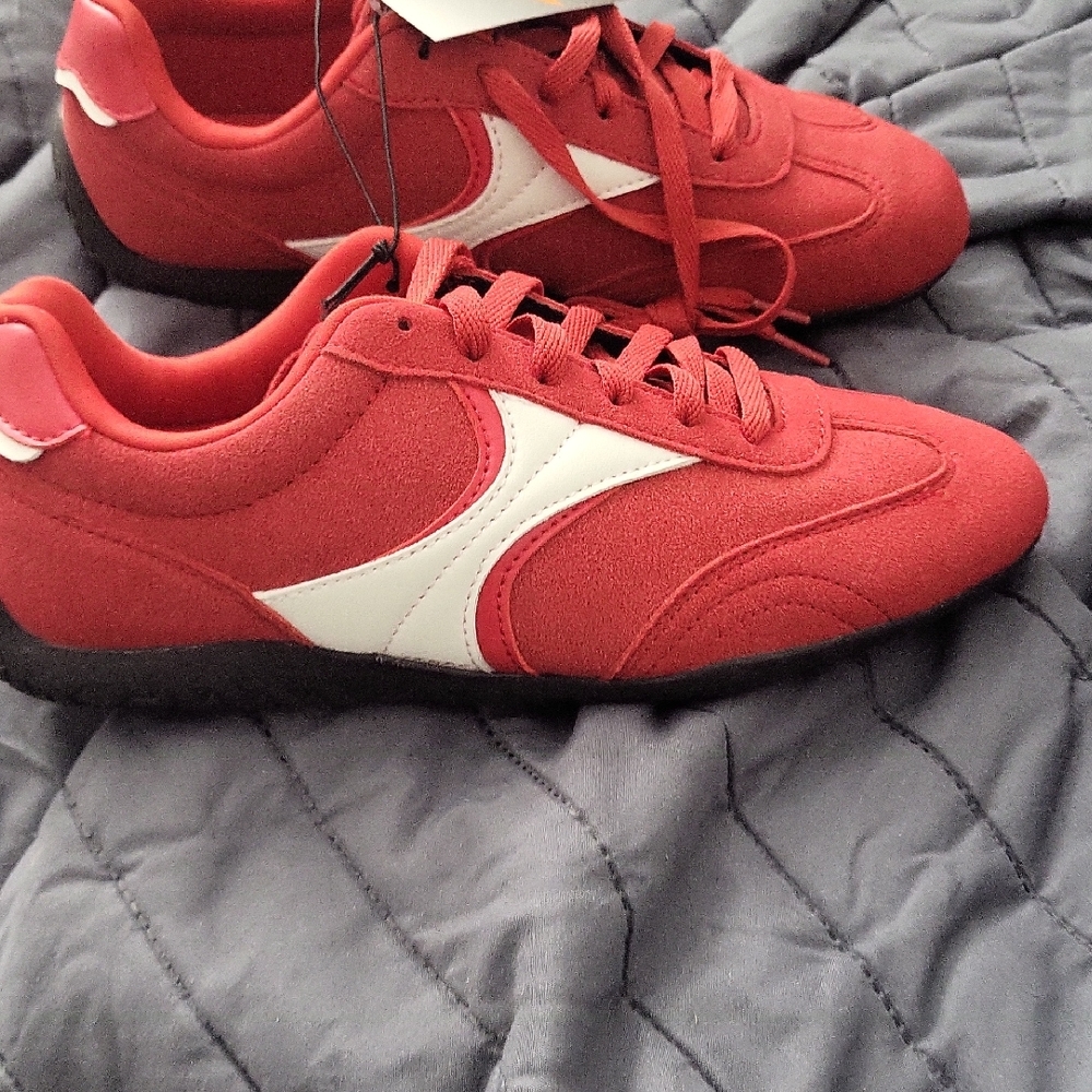 Avia Red and White Women's Athletic Suede Look  Sneakers